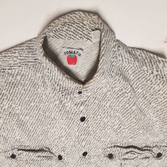 Tomato Mens Button Front Shirt Gray White Handwriting 100% Cotton Vintage XL - Picture 11 of 12